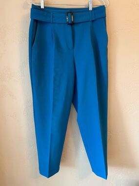 Ann Taylor High-Rise Belted Tailored Trousers in Bright Teal Blue Size 4 Career
